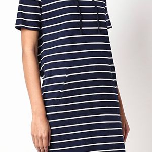 Stripped Hooded Dress With Insert Pockets