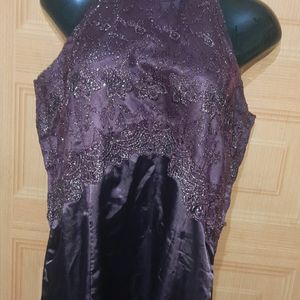 Purple Alter Neck Lace Party Wear Dress.