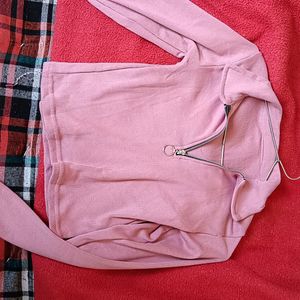 Pink Crop Top With Front Zip