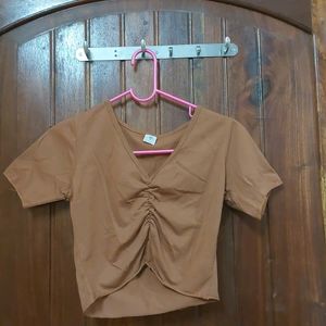 Brown Ruched Crop Top