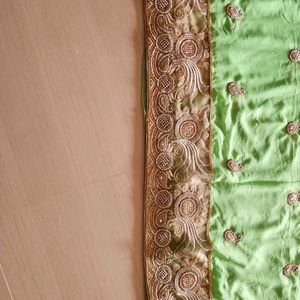 Parrot Green Sari With Blouse