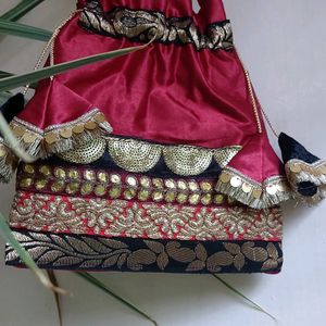 Maroon And Black Wedding Potli bag