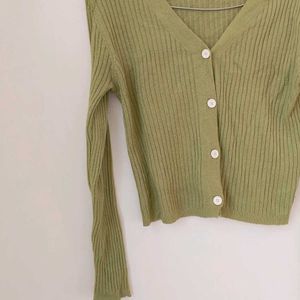 Korean Green Ribbed Top.