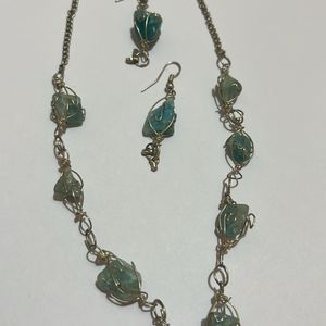 Blue Stone Gem Necklace And Earring Set