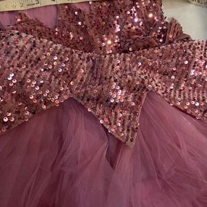 PINK SEQUIN NET HEAVY LAYERED FROCK