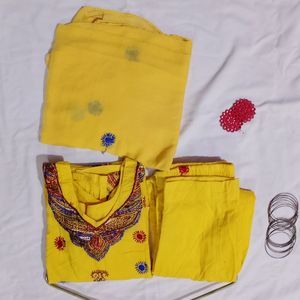 Yellow Embroidery Work Kurta Set