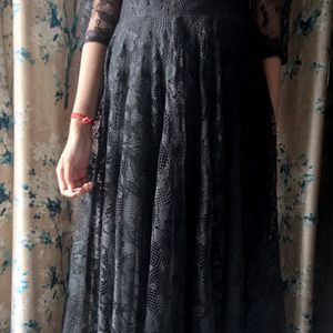 Lace/Net Black Full Length Dress