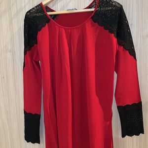 Red And Blk Full Sleeve Georgette Top