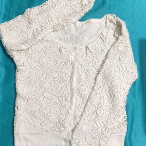 White Crochet Top With Lining