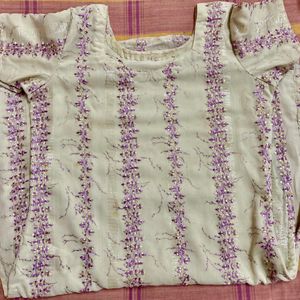 cream n lavender heavily embroidered suit set