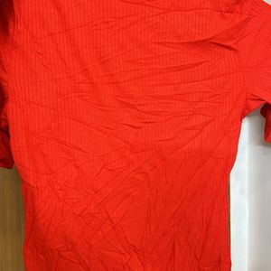 Orange Fitted Wide Neck Nec Top