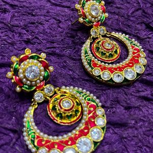 Vibrant Elegance: Orange & Green Long Earrings