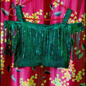 Shimmery Crop Top Lehenga Set With Dupatta 💚