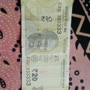 20 Rupees Note 333333 Number