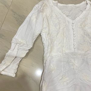 White Chikankari Long Kurta