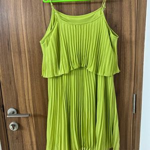 Lime Green Accordion Pleated A-Line Dress