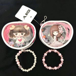 Combo Of 2 pearl Bracelets And Cute Pouches