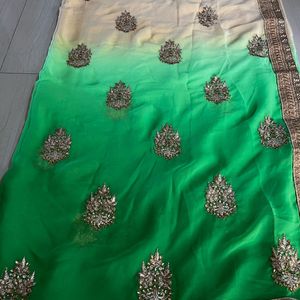 Beautiful Green And Cream Colour Combination Saree