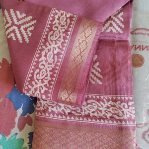 Rose Pink Saree With Beautiful White Print