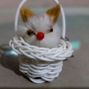 Cute Cat In A Basket Keyring.