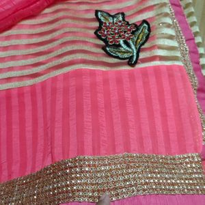 Beautiful Peach Chiffon Saree