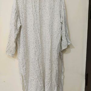 White Straight Kurta 3xl With Rufled Sleeves