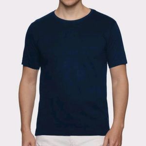 Men'S Navy Blue Round Neck Half sleeve Solid Casua