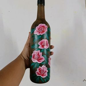 Handpainted Floral Art On Glass Bottle/ Vase