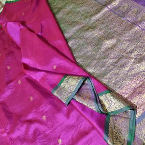 Pink And Green Silk Saree