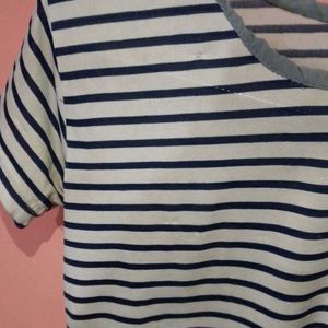 White And Dark Blue Horizontal Lines Crop Top