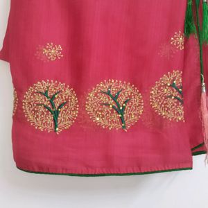 Red Color Georget Saree With Pico And Palls