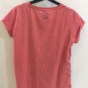 SmileyWorld Abstract T-shirt In Coral Pink Colour