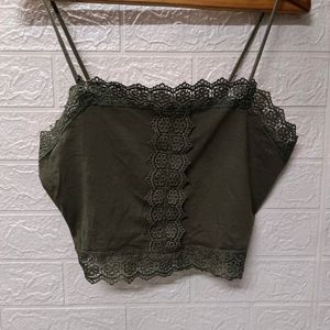 Spaghetti Olive Crop Top