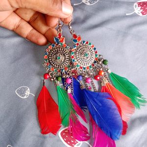 colourful feathers earrings