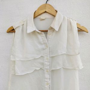 White Stylish Sleeveless Shirt