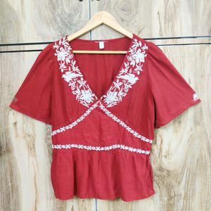 Rust Colour Embroidery Work Top Size-34