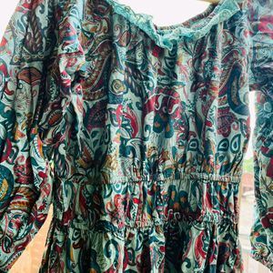 Zudio Green skater printed off shoulder dress