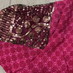 Pink With Black Border Saree