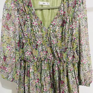 Floral Print Accordian Pleated Dress