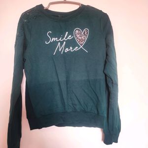 Trends XS Sweatshirt Dark Green With Lace Shoulder