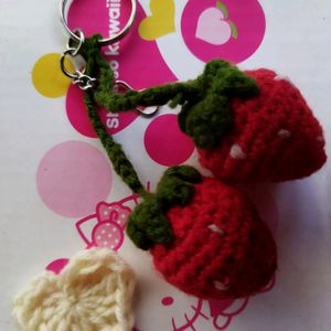 Crochet Strawberry Plushie Keychain