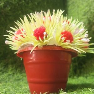 Plastic Flower Plant Pack Of 1 Green Red White Mix