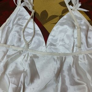 New With Tag White Satin And Net Nighty