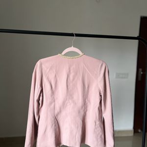 Button Down Peach Formal Blazer Tops