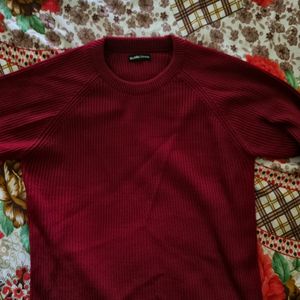 Knitted Deep Red Full Sleeve Top