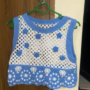 Crochet Top Blue Flower