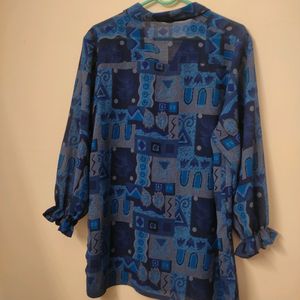 Korean Blue Printed Tops