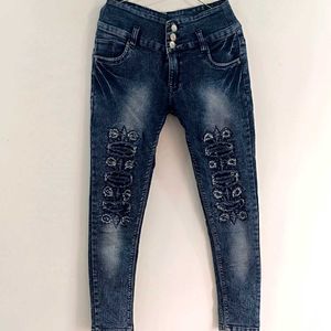 High Waist Rough Cut Jeans For Women