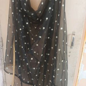 Black Embroidered Net Dupatta