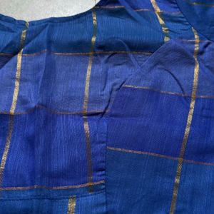 Royal Blue Cotton Silk Checked Design Saree